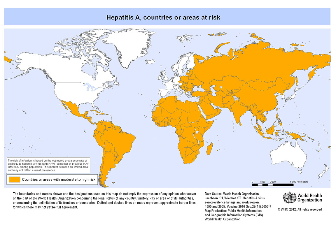 Countries or areas at risk of Hepatitis A