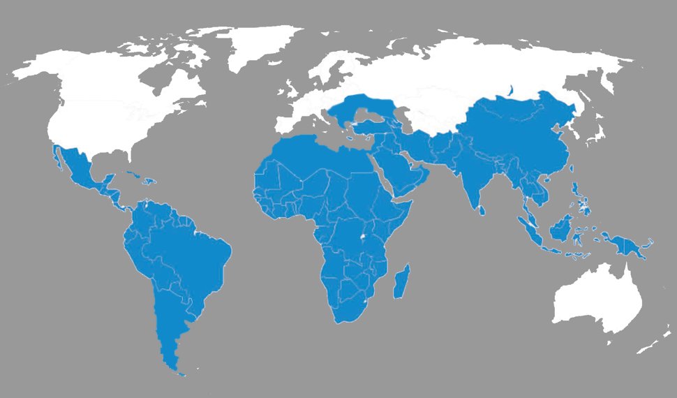 Countries endemic for typhoid