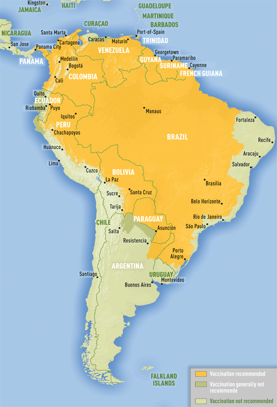 Yellow fever vaccine recommendations in the Americas (July 2015)
